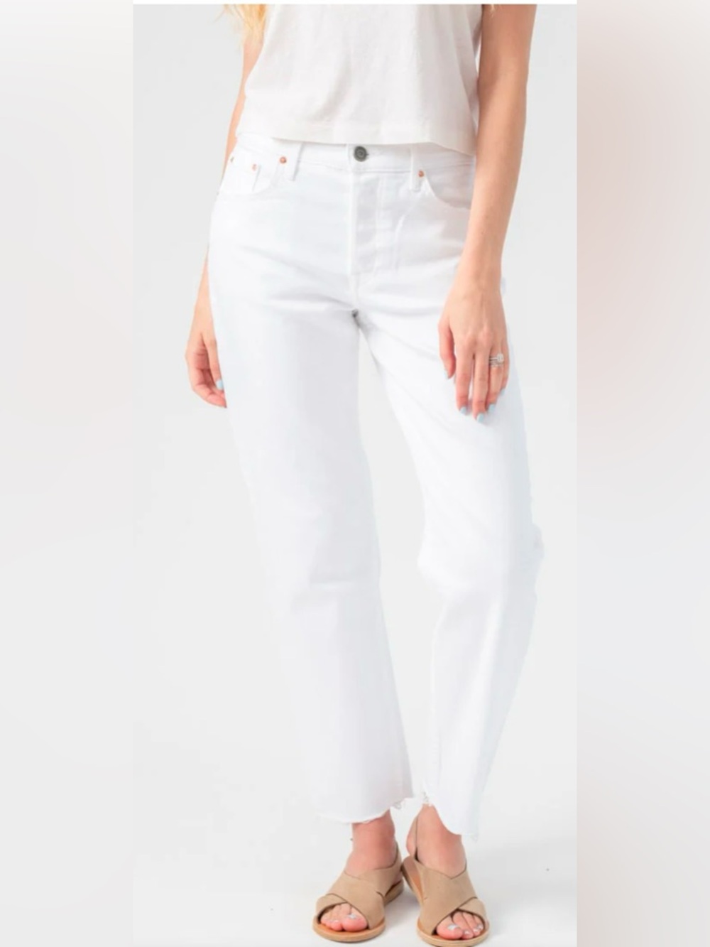 GRLFRND White Ankle Crop Straight Jeans